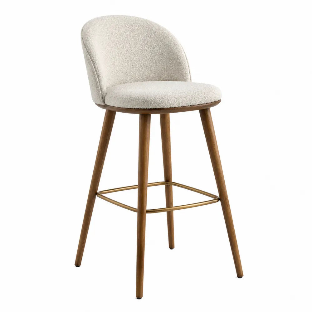 Stołek barowy tkanina drewno beżowy 100 cm