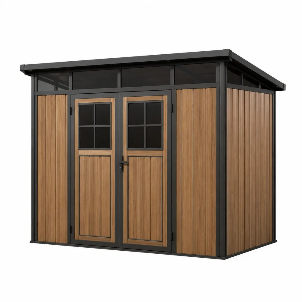 Domek ogrodowy z polipropylenu z oknami 180x240x200 cm brązowy