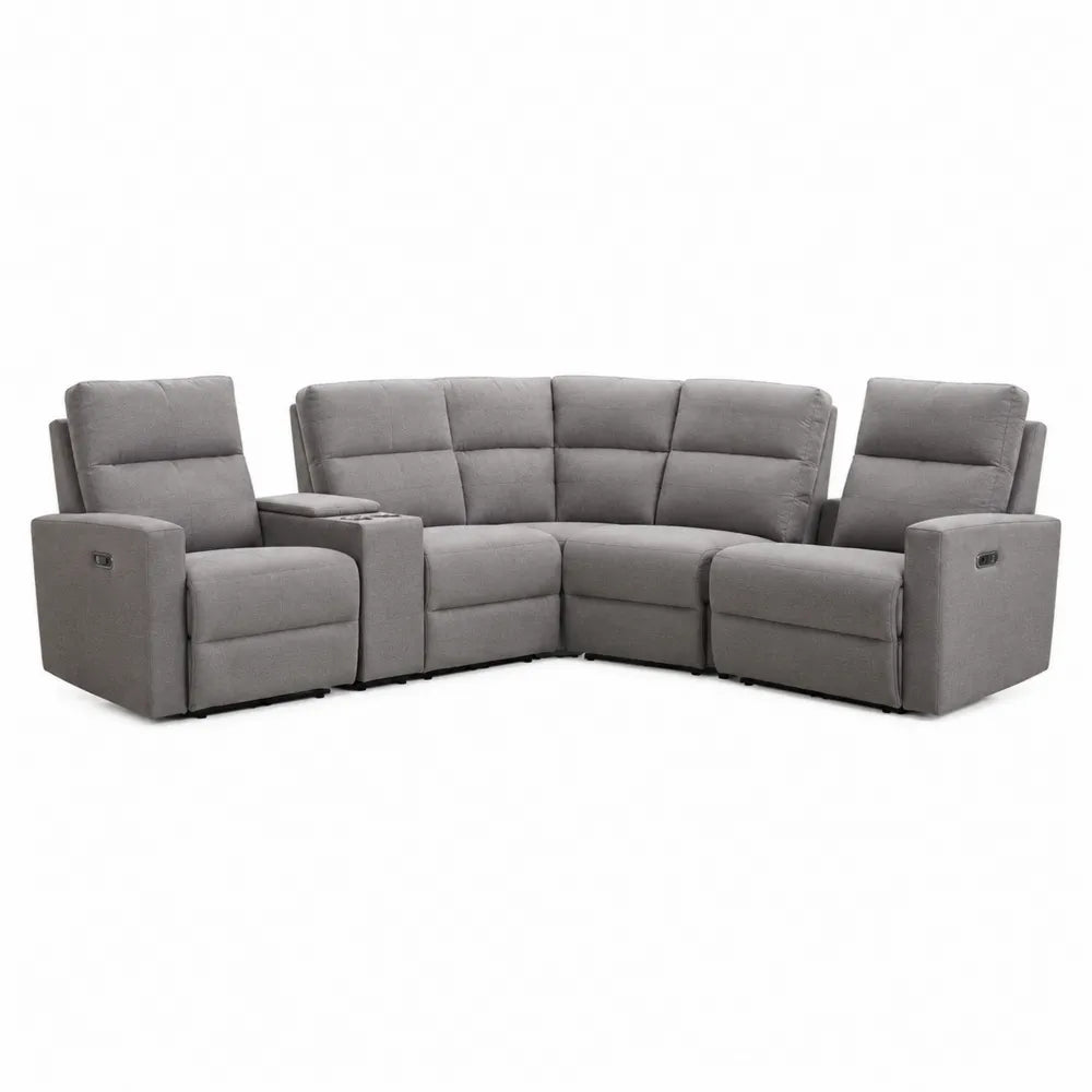 Modułowa sofa narożna 5-osobowa z funkcją relaksu, tkanina szara