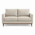 Sofa dwuosobowa lniana beżowa z drewnianą podstawą