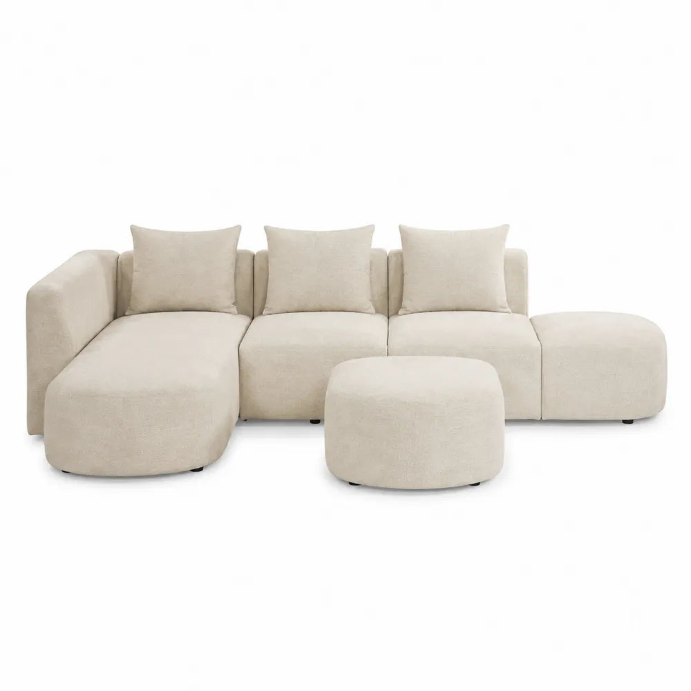 Modułowa sofa beżowa z tkaniny poliestrowej, 5-osobowa