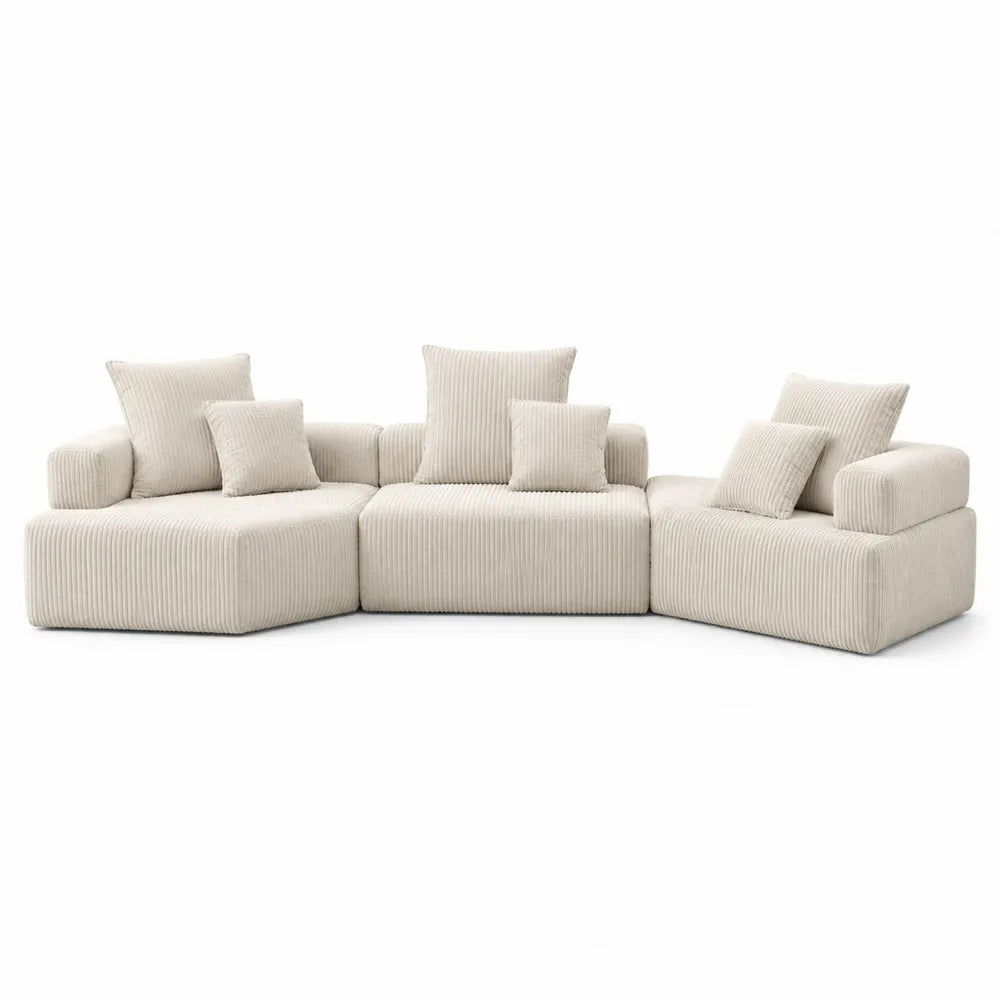 Modułowa sofa narożna z sztruksu beżowa 300 cm