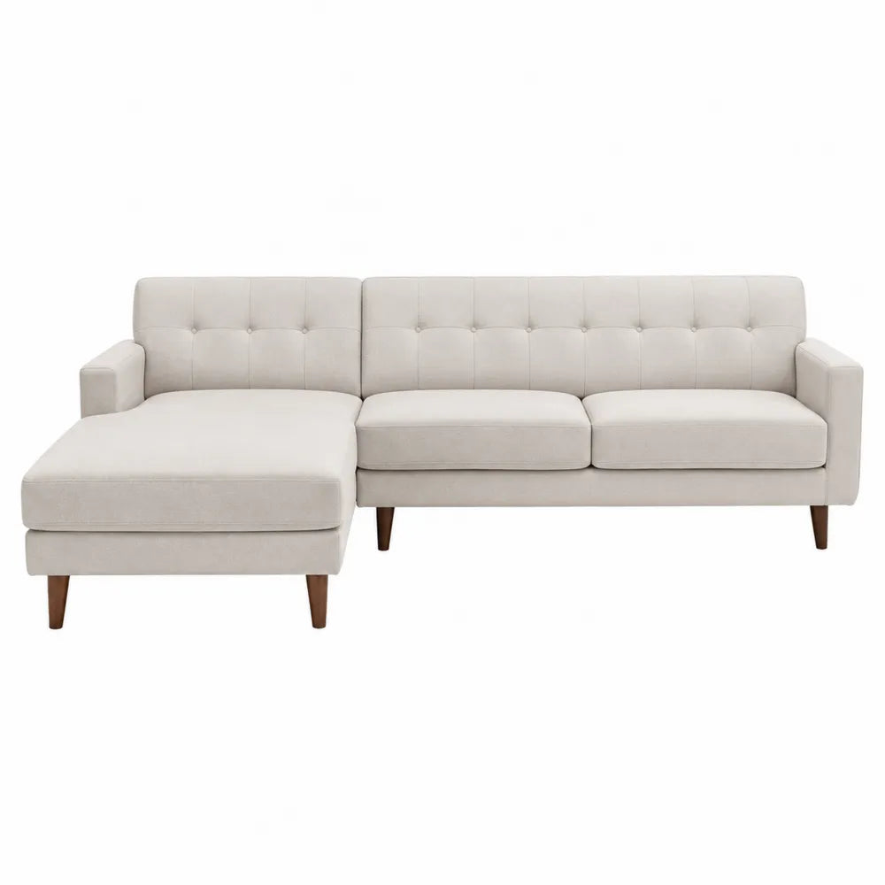 Sofa narożna z szezlongiem, tkanina, beżowa, 260x160x85 cm