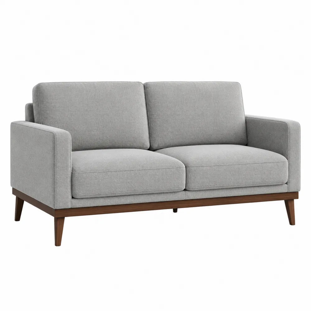Sofa dwuosobowa tkanina poliestrowa szara nogi drewniane