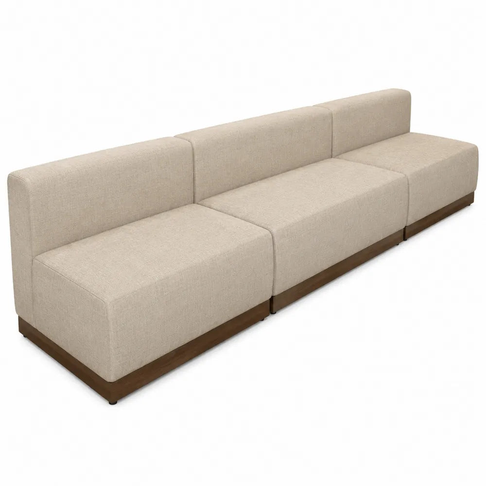 Sofa modułowa 3-częściowa drewno i tkanina beżowa