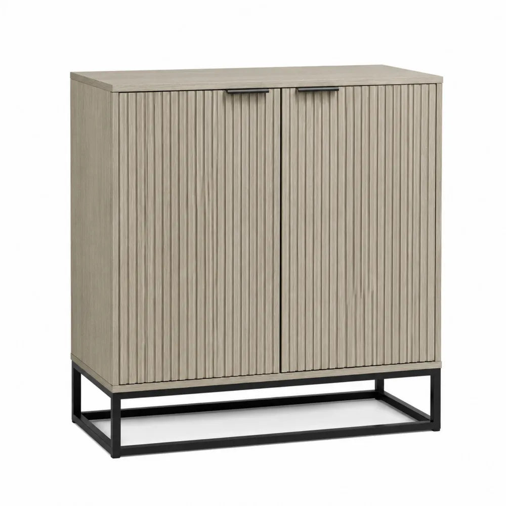 Szafka z okleiną drewnianą i metalową podstawą 80 cm x 100 cm x 40 cm beżowa