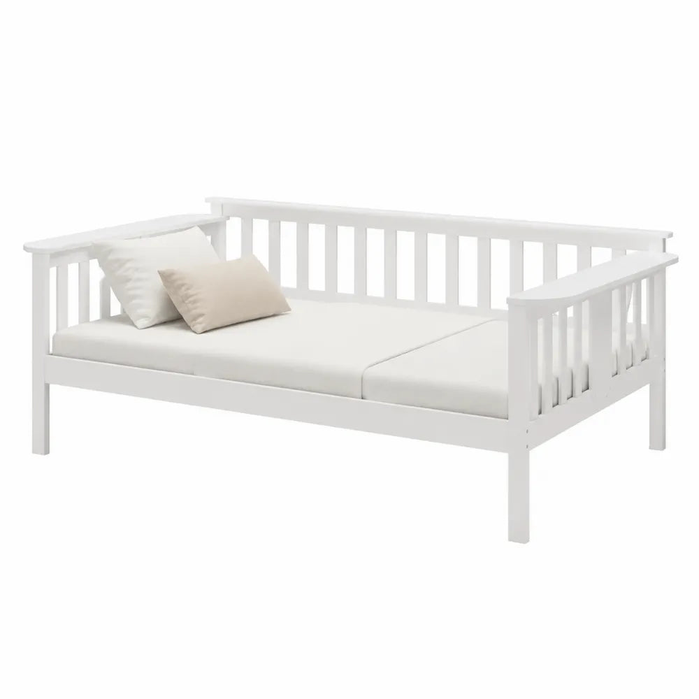 Biała Sofa Łóżko Dzienne z Poduszkami, Drewno Sosnowe
