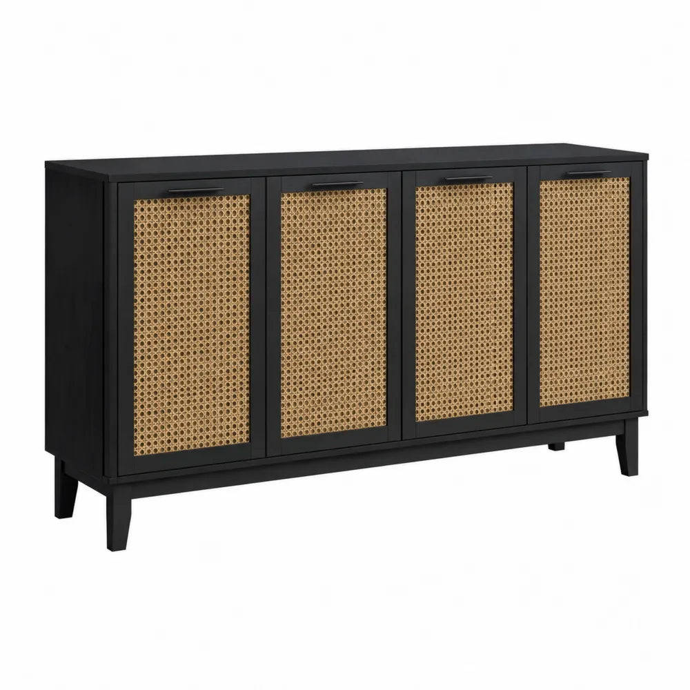Szafka z rattanową plecionką i drewnem w kolorze czarnym 120 cm