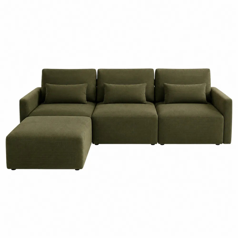 Sofa narożna modułowa zielona, poliester, 250x150x85 cm