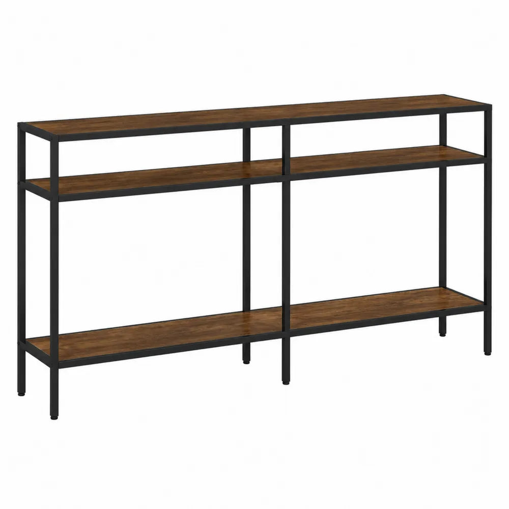Regał 3-poziomowy metalowy rama drewnopodobna MDF brązowy 100x30x80 cm