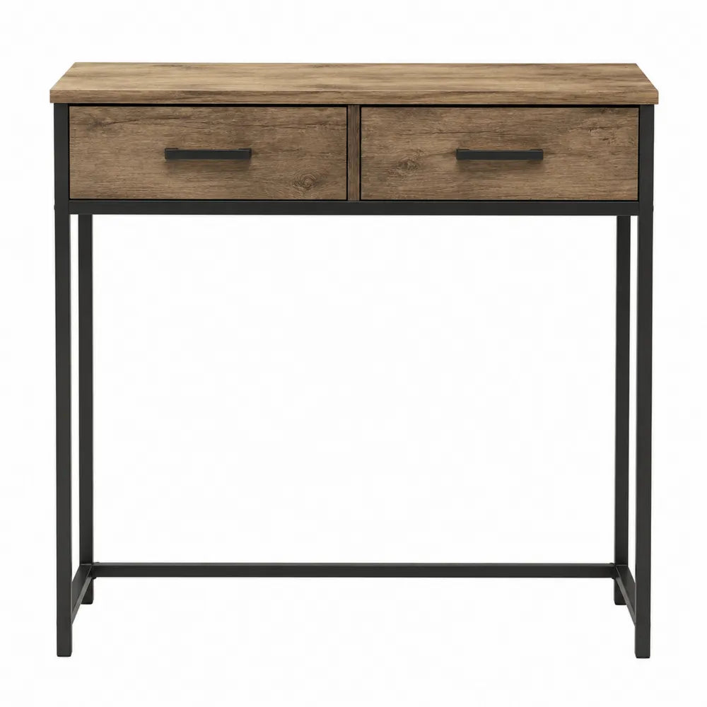 Konsola z dwoma szufladami z płyty MDF i metalu 80x30x74 cm dąb/czarny