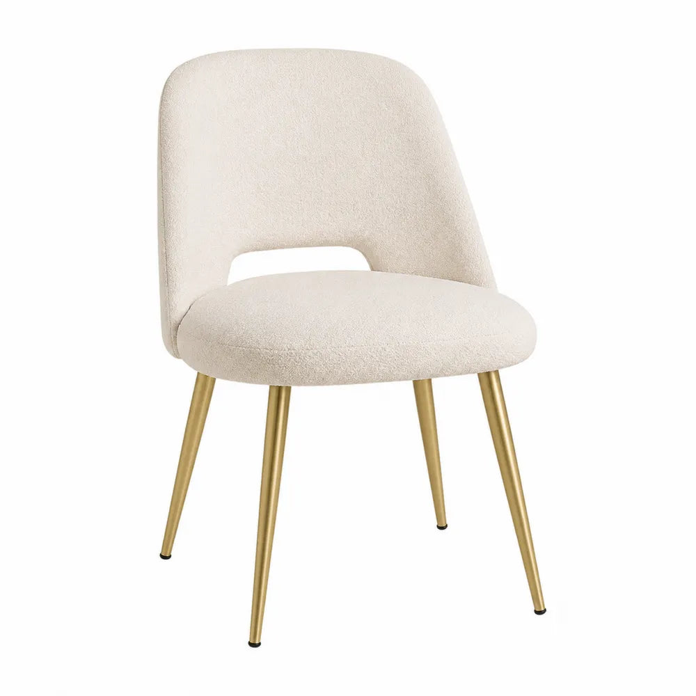 Krzesło jadalniane z tkaniny boucle, złote metalowe nogi, 85 cm