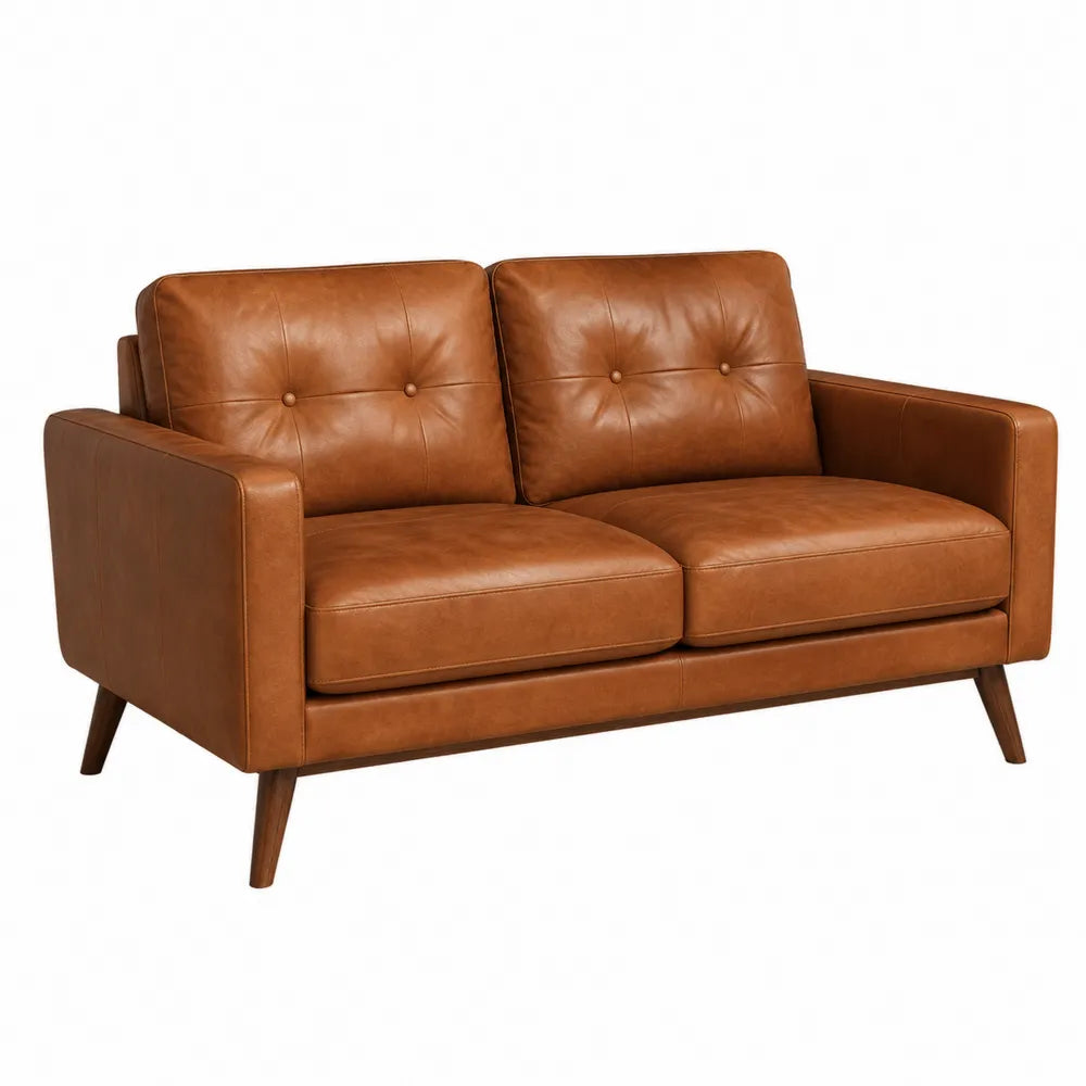 Sofa dwuosobowa z brązowej skóry syntetycznej 150 cm