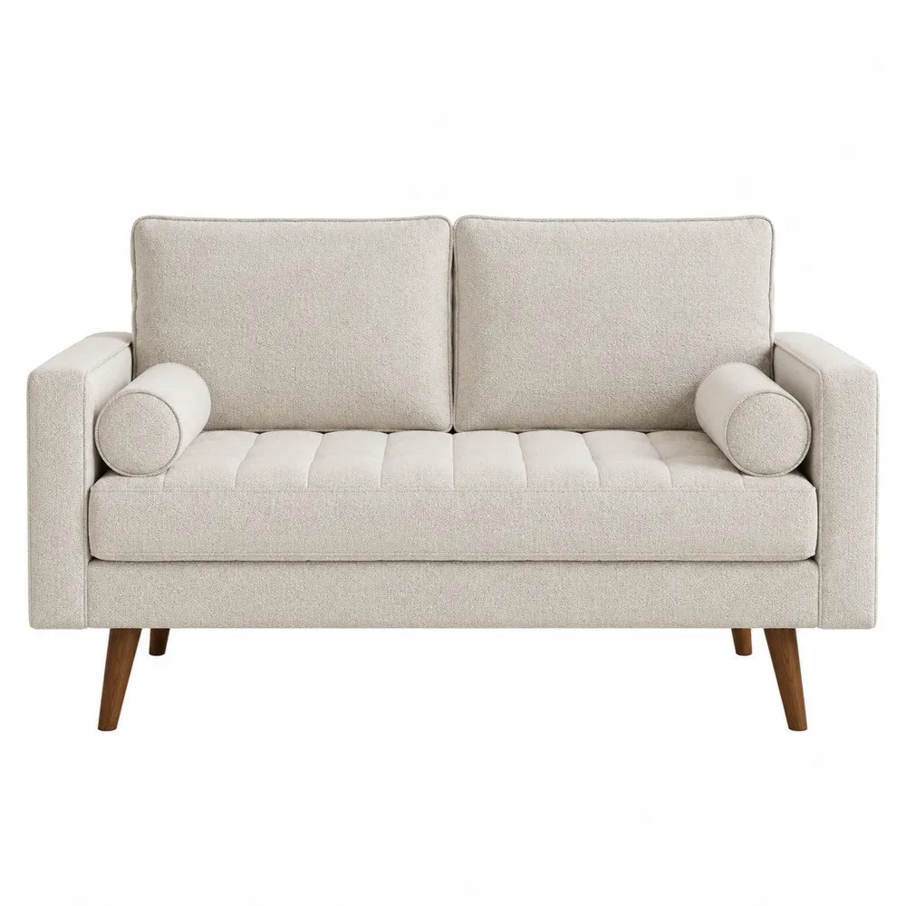 Dwuosobowa sofa tkanina lniana kremowa