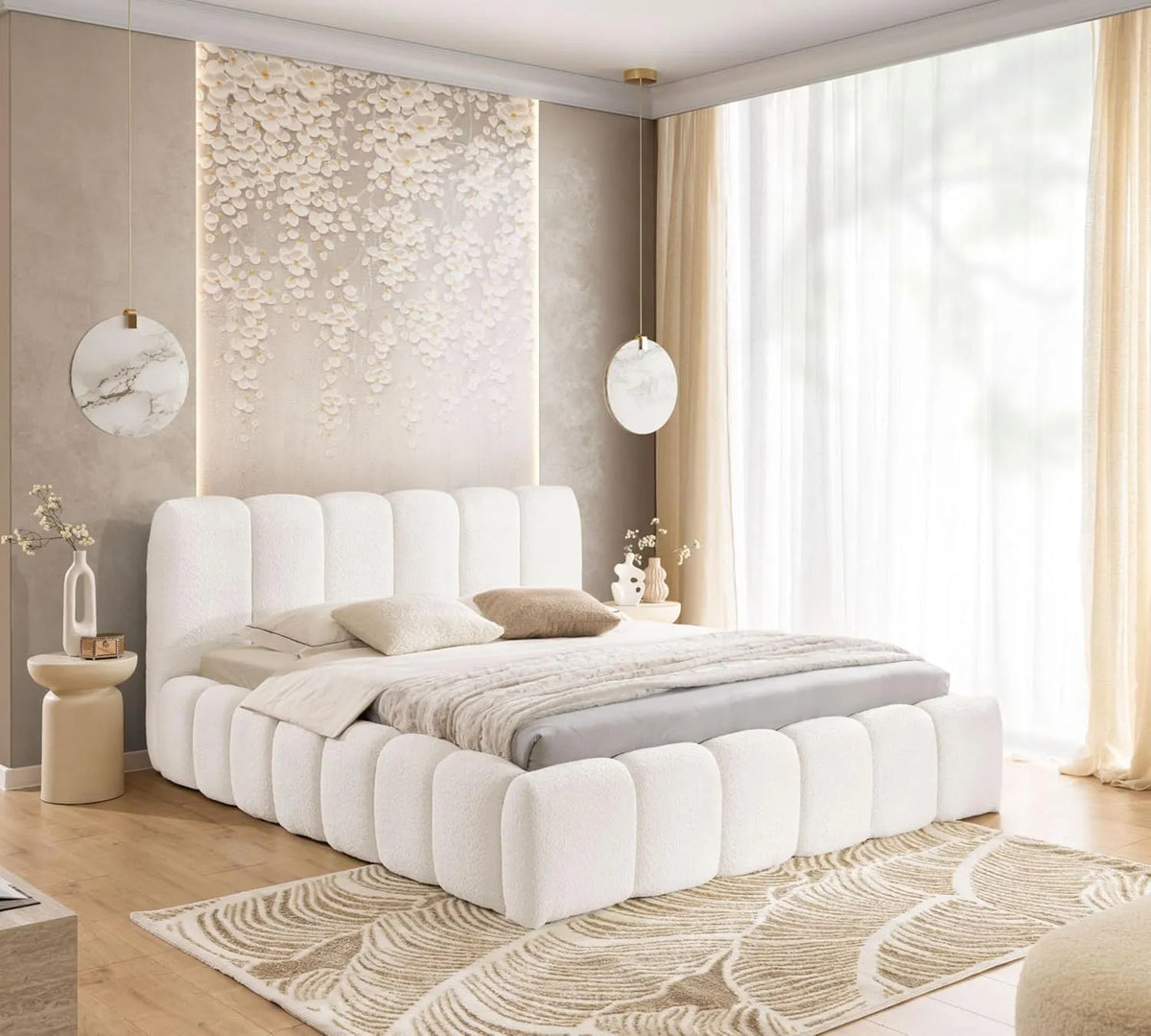 Łóżko, FURNISTAR MIA, 140 x 200 cm, tapicerowane, kolor biały, do sypialni