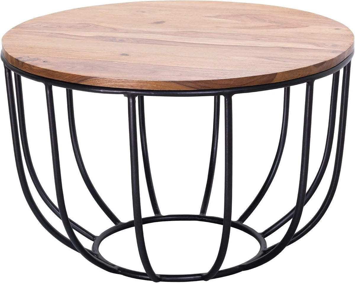 Kawowy Sheesham Lite drewno/Metal 60x39x60 cm Stolik w, 60x39x60 cm, lite drewno i metal, do salonu