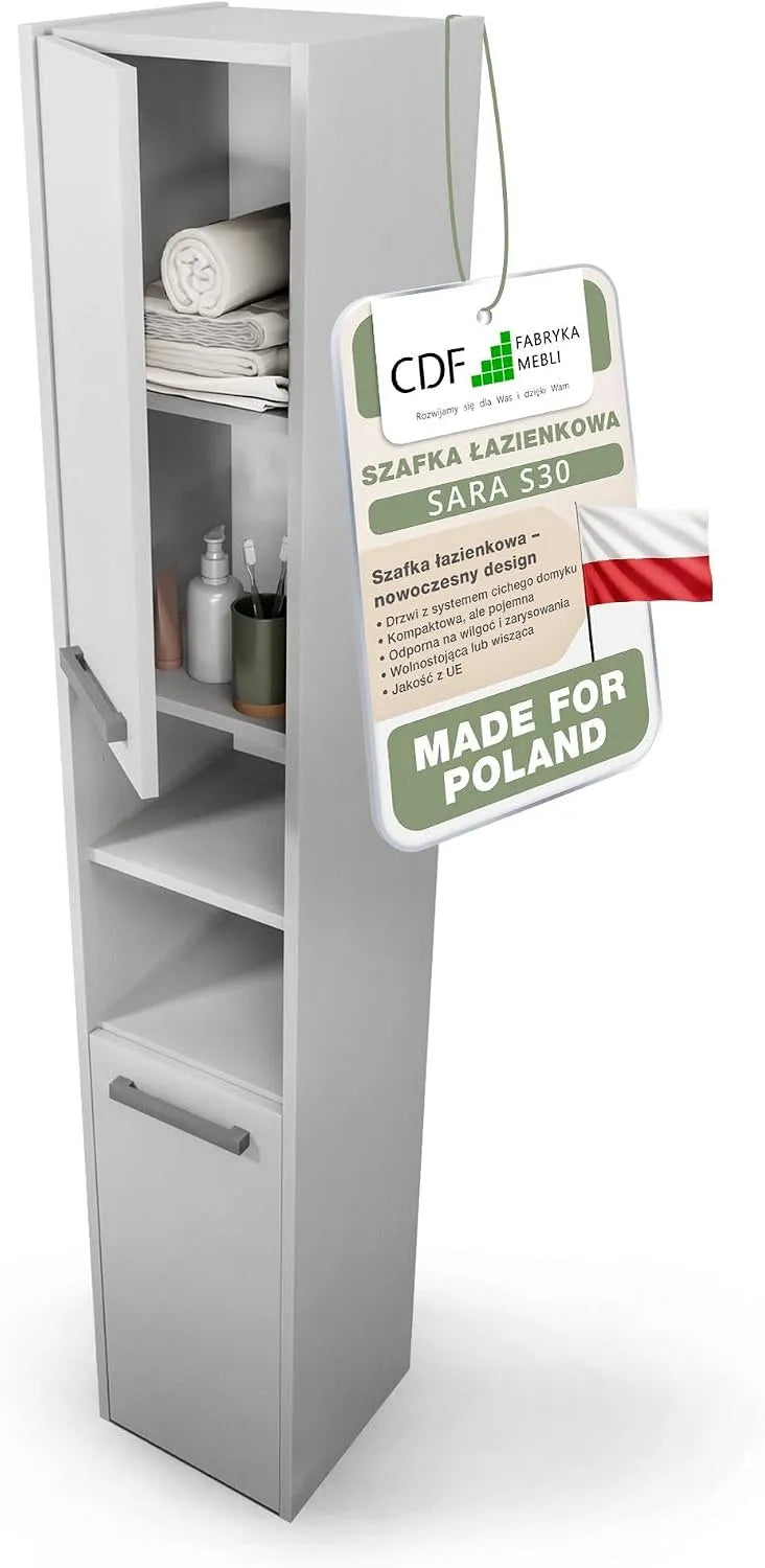 Szafka łazienkowa, CDF, 30 x 30 x 170 cm, kolor biały, do łazienki
