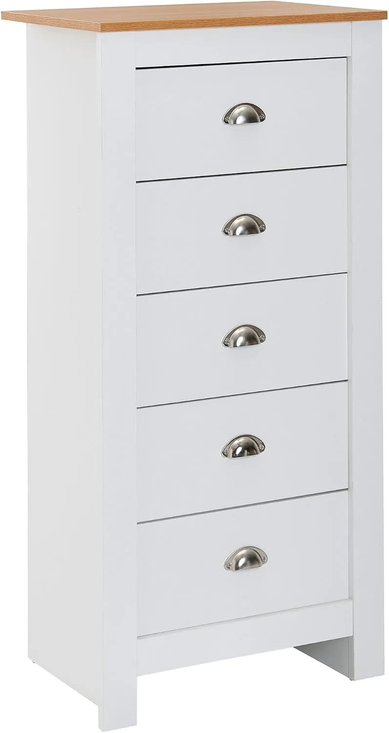 Komoda, z 5 szufladami, 53x114x39 cm, 5 szuflad, kolor biały, do salonu