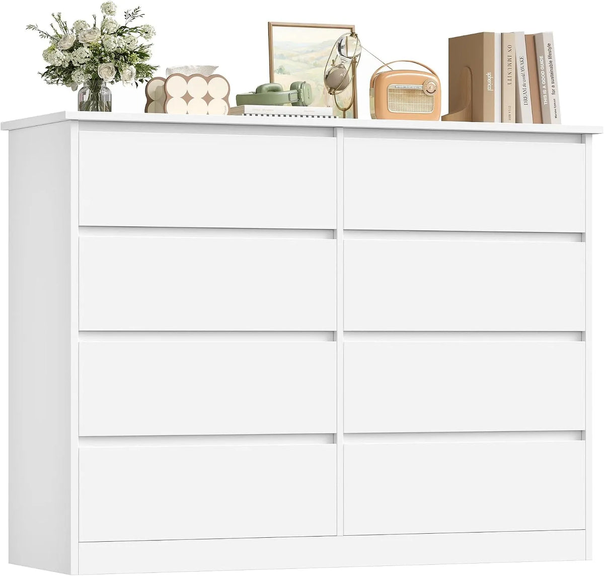 Komoda, FOREHILL, 120 x 39,5 x 96 cm, 8 szuflad, kolor biały, do salonu i do sypialni
