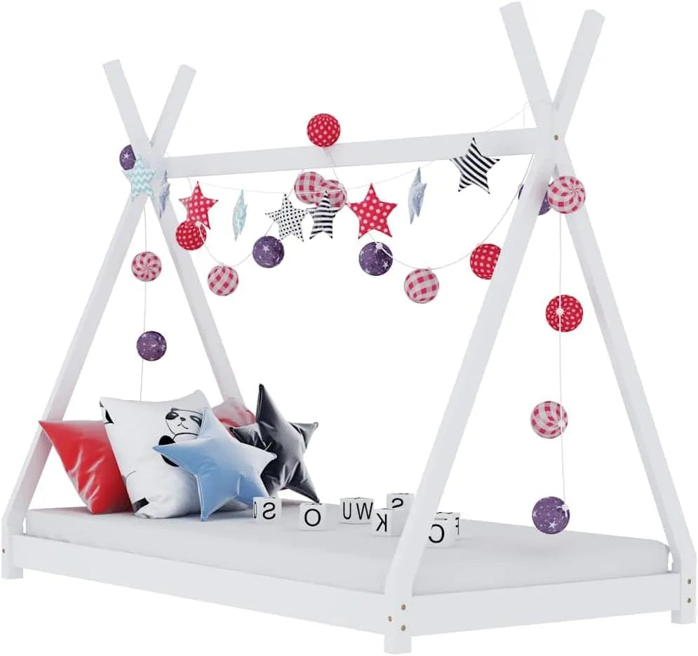 Łóżko, Rama, 90 x 200 cm, drewno sosnowe i lite drewno, kolor biały