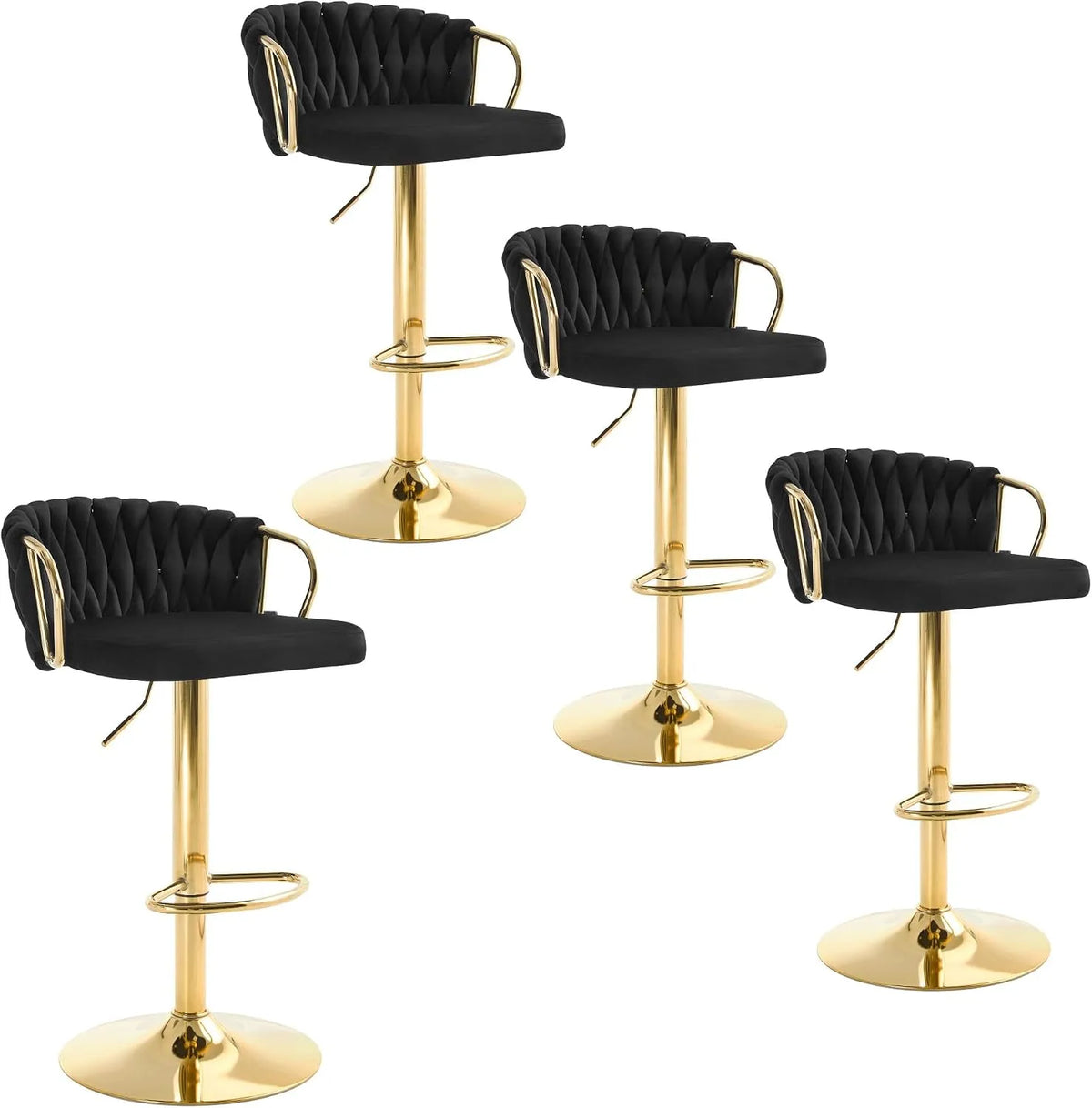 Zestaw barowy, BH426sz-4, metal i welur, kolor czarny, do kuchni