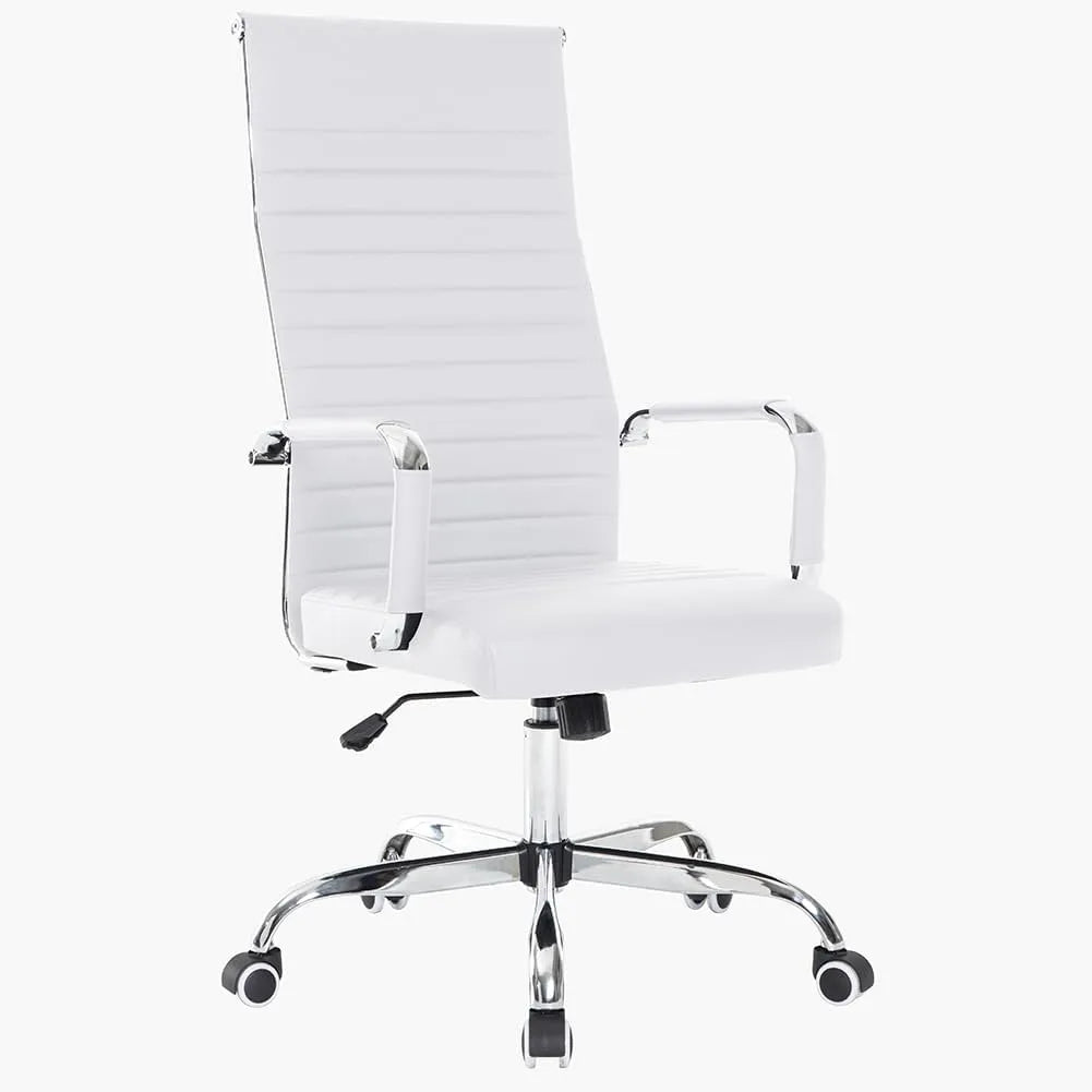 Krzesło biurowe, BAKAJI Ergonomiczne skórzane, obrotowa konstrukcja, metal, kolor biały/srebrny, do biura