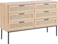 Komoda, 6 szuflad, metal i rattan, kolor czarny, do salonu