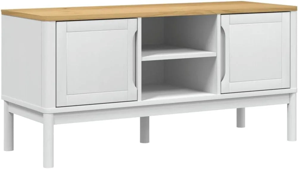 Szafka RTV, 114x43x55, 114x43x55 cm, drewno sosnowe i lite drewno, kolor biały