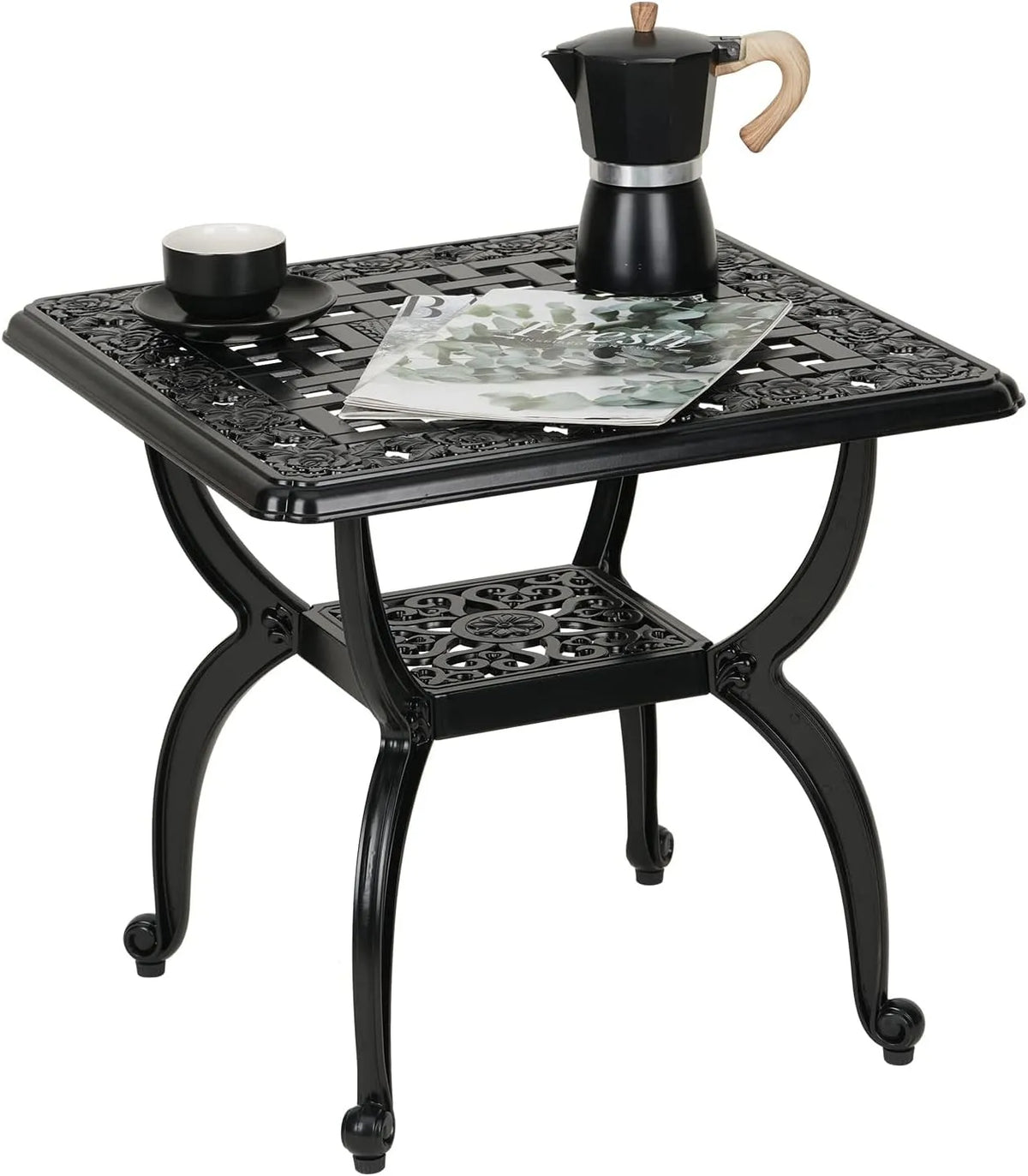 Jardin DE CENTENNIAL Cast Aluminum Outdoor Side Table, kolor czarny, do ogrodu
