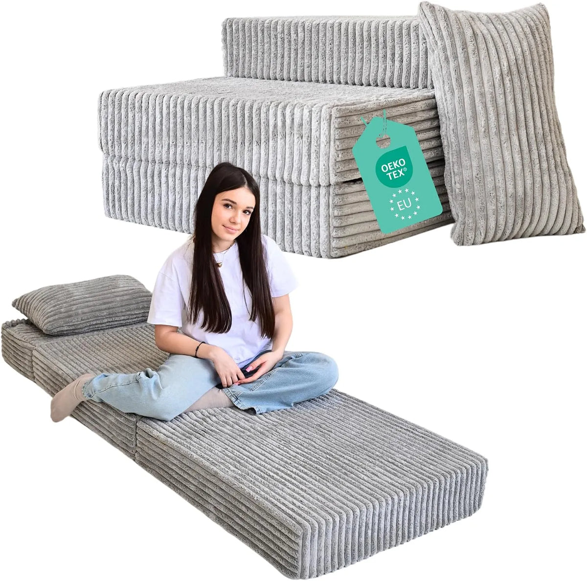 Materac, Odolplusz Premium składany, 70 x 205 x 15 cm, składana konstrukcja, pianka, kolor szary, do pokoju gościnnego