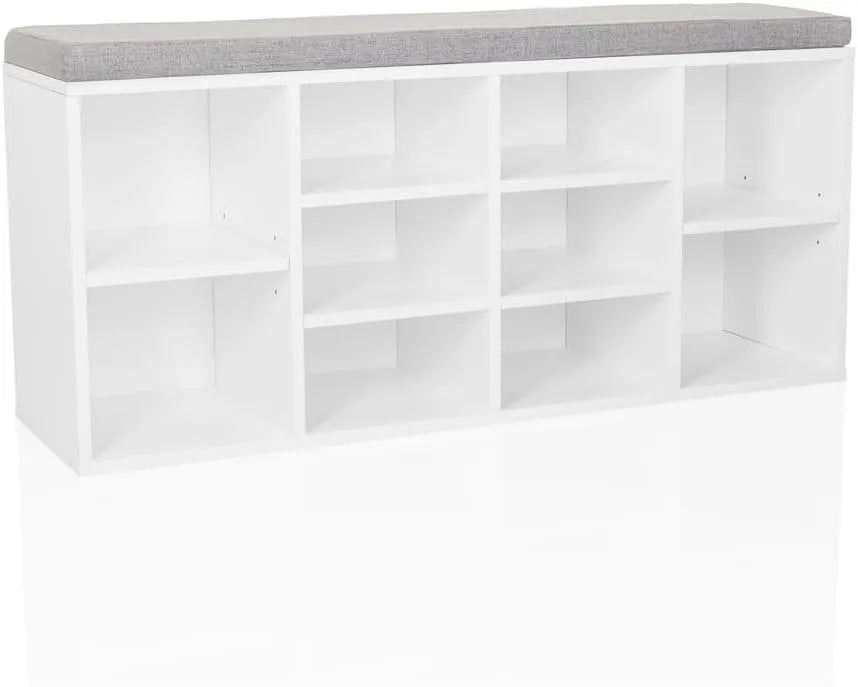 Szafka na buty, ESTHA, 48,5 x 103,5 x 29,5 cm, 10 półek, tapicerowane, kolor biały/szary